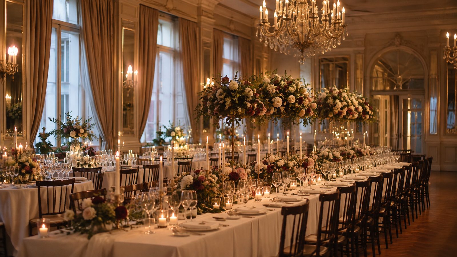Bankettsaal mit langer Tafel